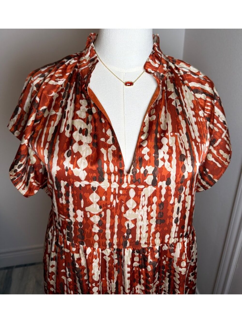 THML Rust Boho Abstract Print Maxi Dress with Pockets - Size Medium - Picture 8 of 13